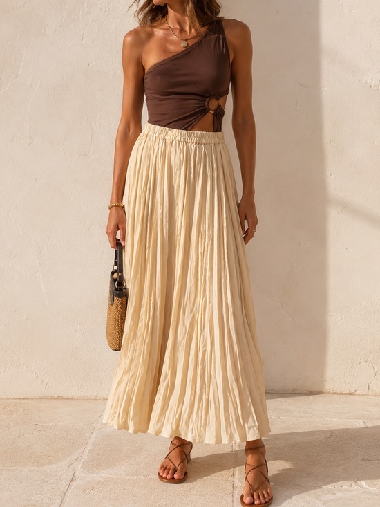 H&M Dresses & Skirts - H&M Cream Pleated Maxi Skirt Satin Flowy Boho Ibiza Style Medium